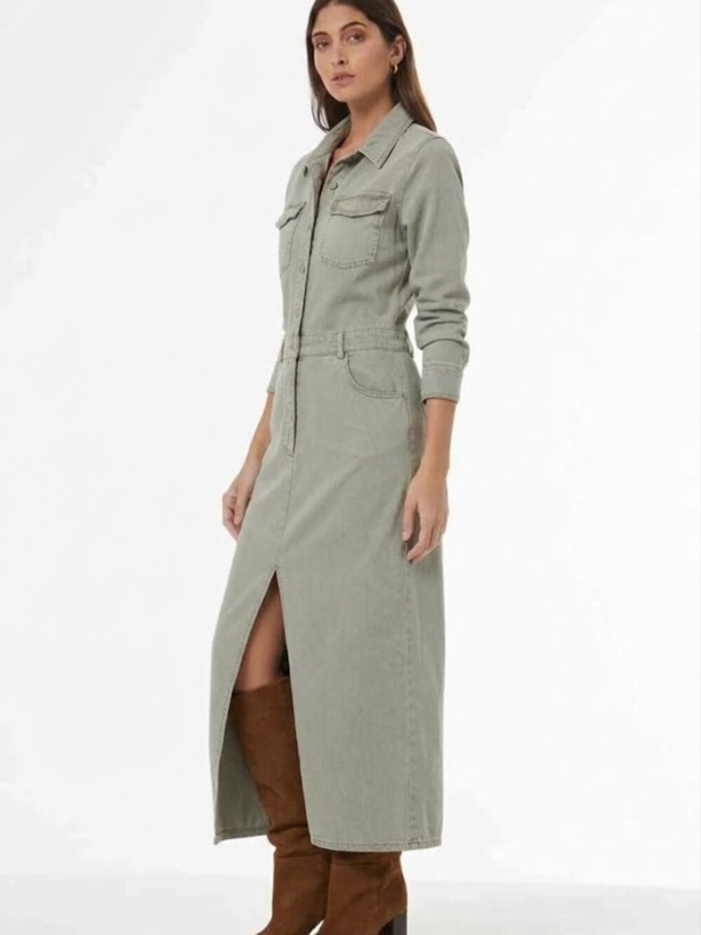 YOUNG FABULOUS & BROKE Benson Utility Maxi Dress in Seagrass Size M NWT